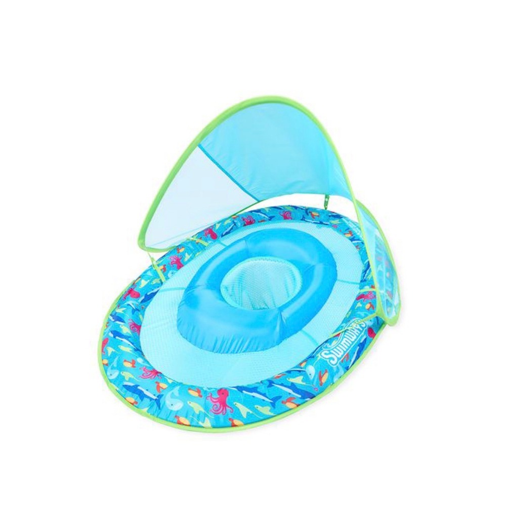 SwimWays Premium Baby Spring Float Splash N Play Blue Sun Canopy 9-24 Months